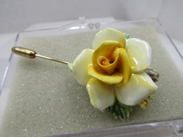 Vintage Yellow China Rose Stick Pin Brooch by Royale Stratford, NIB