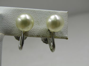 Vintage Marvella Sterling Faux Pearl Earrings, Screwback Mid-Century