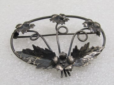 Antique Sterling Floral Brooch, Open Oval Design, 2.25" by 1.5"