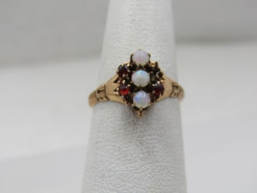 Vintage 10kt Opal & Tourmaline Victorian Ring, Sz. 5.5