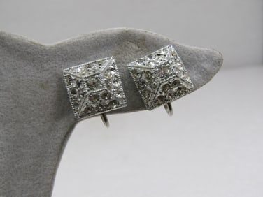 Vintage Rhinestone Pyramid Shaped Earrings, Screwbck, Mid-Century