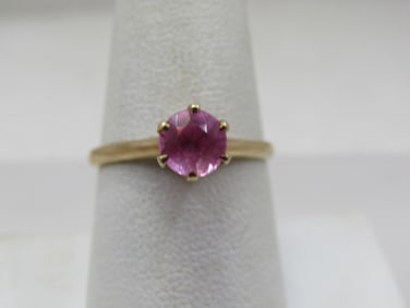 Vintage 10kt Pink Sapphire Solitaire Ring, Sz. 8.75, 1 CTW, Signed