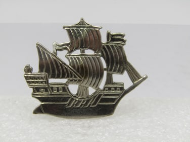 Vintage Tall Sailing Ship Brooch, C-Clasp, Mid-Century