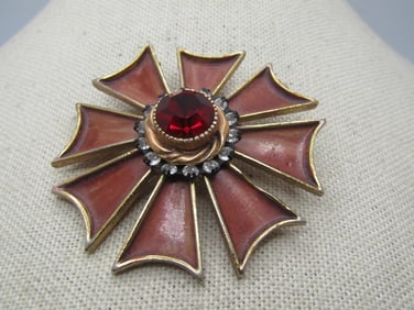 Vintage HAR signed Maltese Rhinestone Brooch, Enameled, 2", 1960's