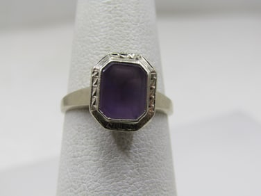 Vintage 14kt Amethyst Ring, Sz. 5.5, Rectangular, Signed RL