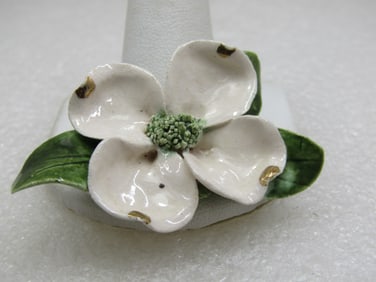 Vintage Handmade Porcelain Dogwood Blossom Brooch, Mid-Century