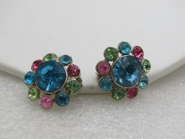 Vintage Pair of Pastel Rhinestone Scatter Brooches, Mid-Century.