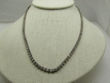 Vintage Rhinestone Link Necklace, 18", 3mm, Flip Clasp, Mid-Century