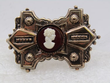 Vintage 10kt G.F. Cameo Brooch, 1930's, 1-3/8"