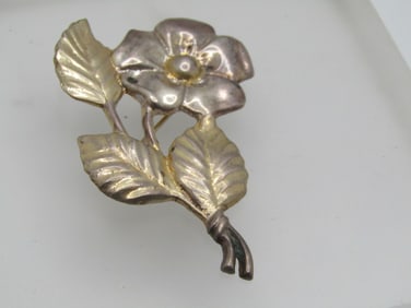 Vintage Sterling Vermeil Floral Stem Brooch, 1940's, 2.5"