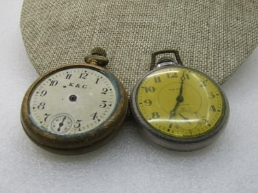 2 Antique Pocket Watches, Repurpose/Parts K & C, New Haven