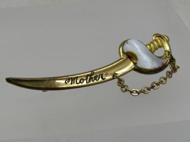 Vintage Sword Brooch, Engraved Mother, MOP Hilt, 1930's-1940's