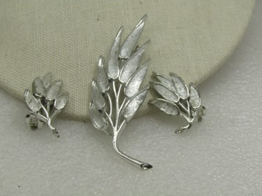 Vintage Judy Lee Leaf Brooch & Clip Earrings Set, 1950's-1960's