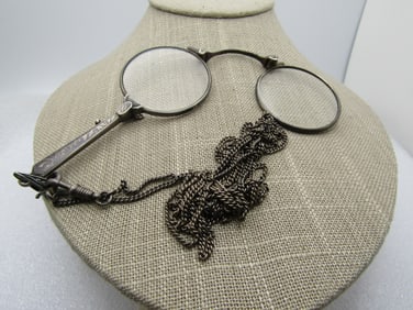 Antique .935 Silver Lorgnette Opera Glasses on 58" .800 silver Chain, 1800's-Early 1990's