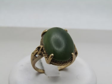 Vintage 10kt Nephrite Ring, Sz. 6, 1950's-1960's, Signed