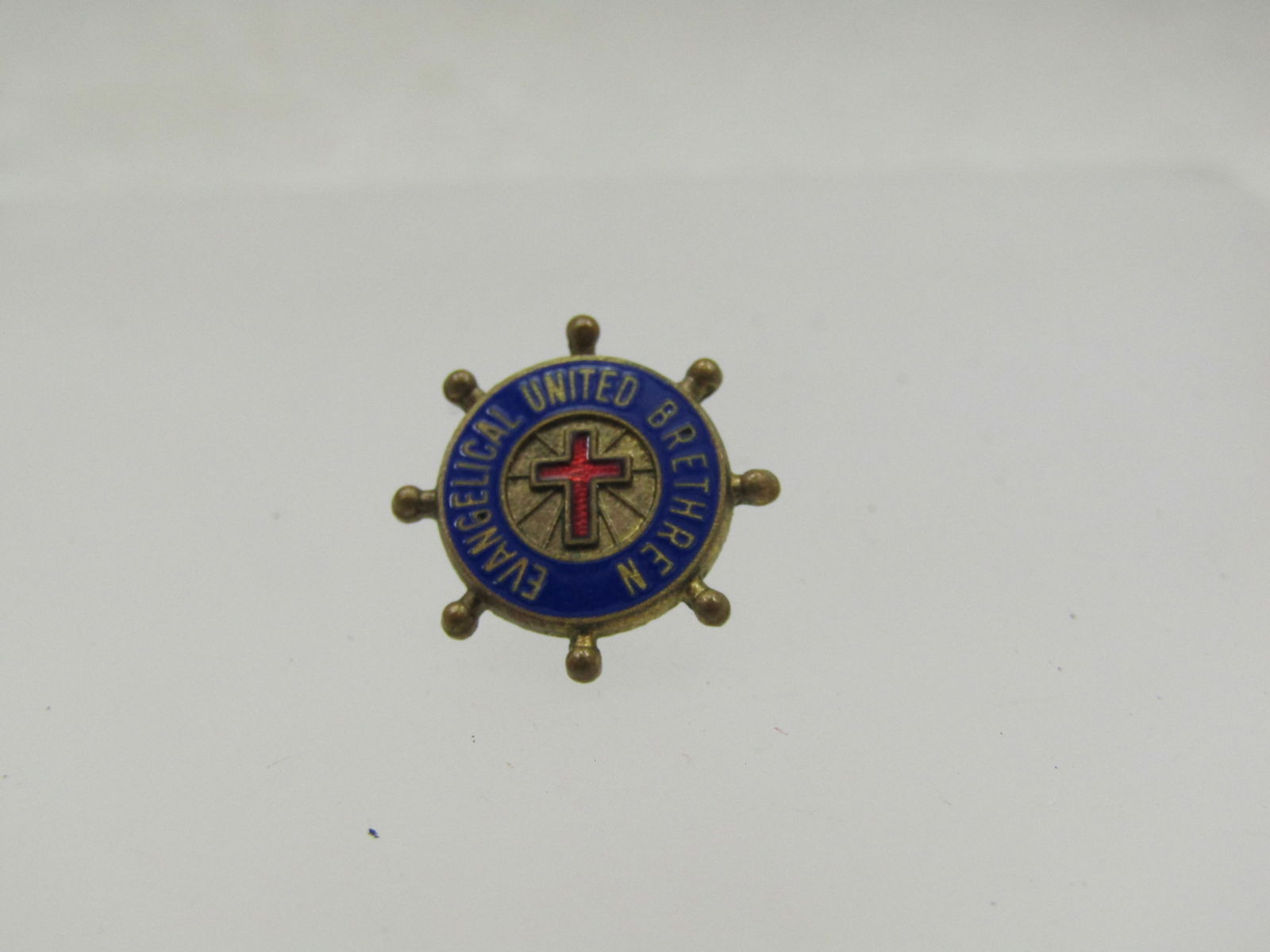Vintage Enameled Evangelical United Brethern Lapel Pin, Ship's Wheel, Mid-Century (1 of 6)