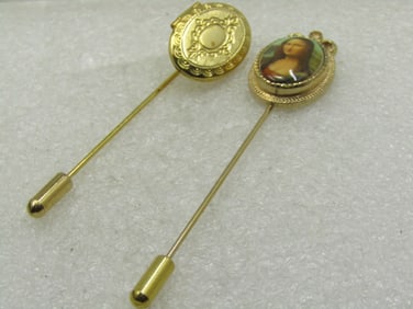 Vintage Mona Lisa & Locket Stick Pins, 1960's