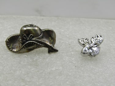 Vintage Two Pins, Old Time Hat & Moose