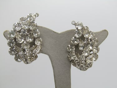 Vintage Eisenberg Rhinestone Cluster Earrings, Tiered, 1940's-1950's