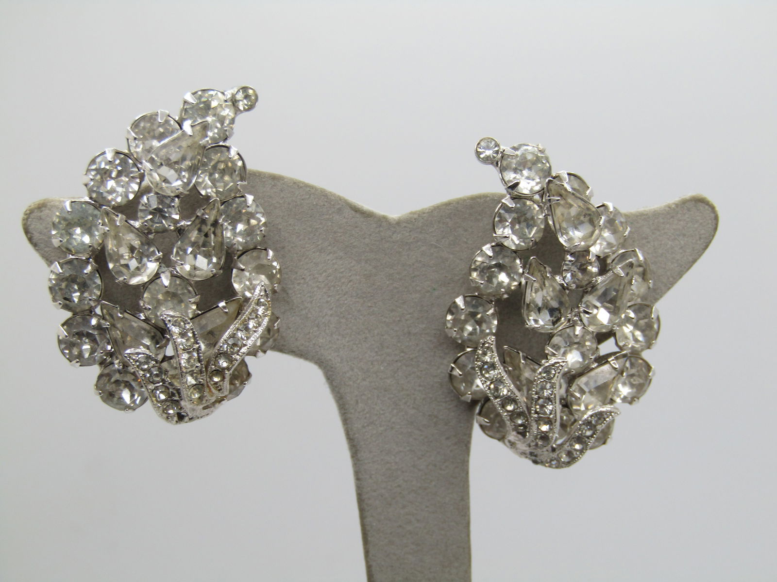 Vintage Eisenberg Rhinestone Cluster Earrings, Tiered, 1940's-1950's (1 of 5)