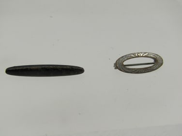 Antique Pair Lingerie Pins, Black Enameled & Silver Tone, 1800's-early 1900's