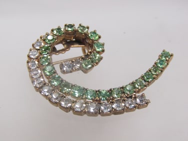 Vintage Green & Clear Curved/Spiral Brooch, 1940's