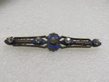 Victorian/Edwardian Enameled Rhinestone Bar Brooch, 2.5"