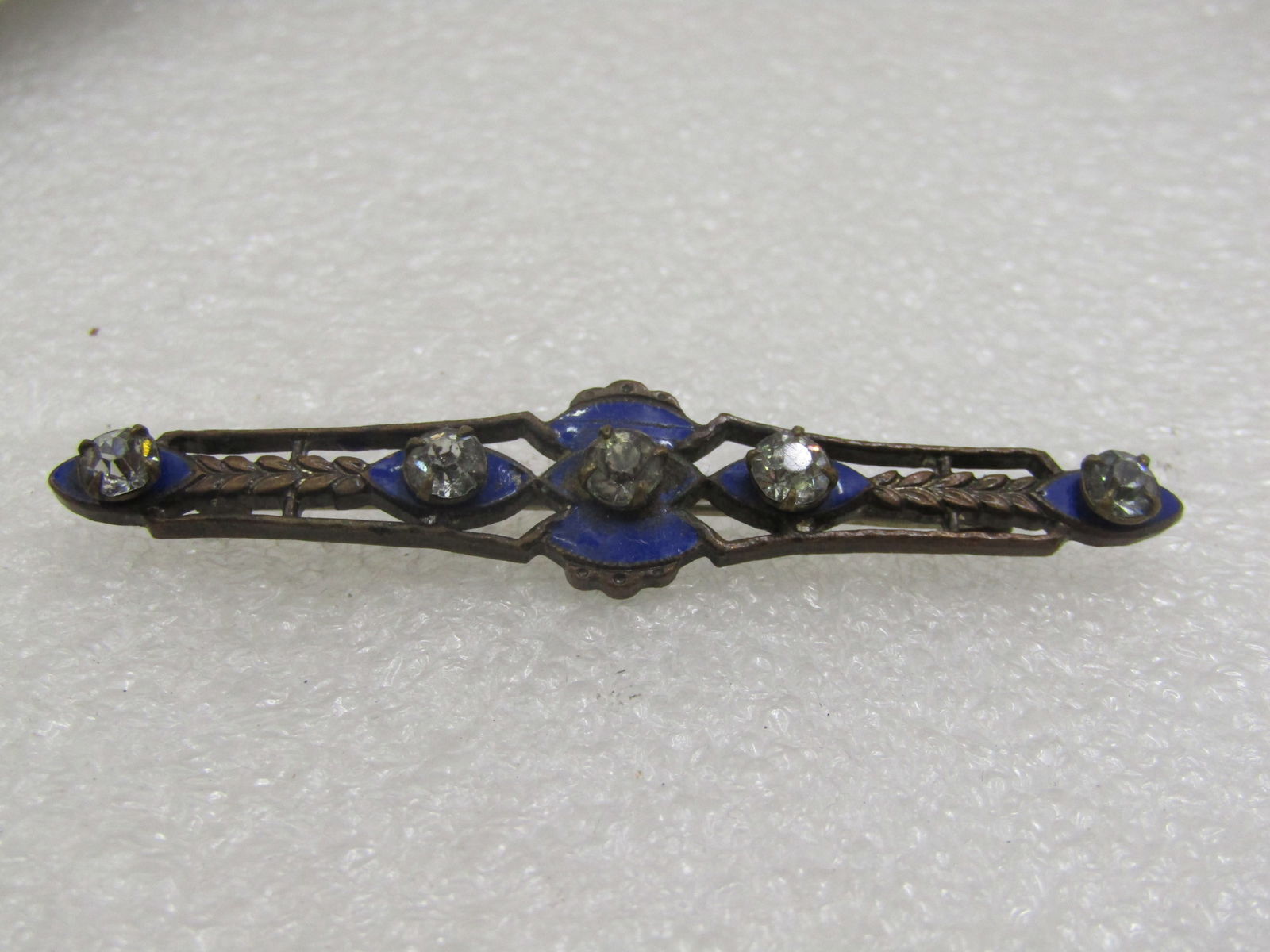 Victorian/Edwardian Enameled Rhinestone Bar Brooch, 2.5" (1 of 5)