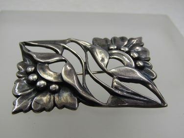 Vintage Sterling Floral Brooch, 1940's-1950's, Rectangular