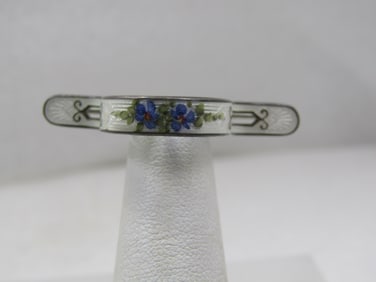 Victorian Sterling Guilloche Curved Floral Holder Brooch/Tussie Mussie