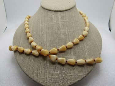 Vintage Double Strand Tan Glass Beaded Necklace, 21", 1950's-1960's