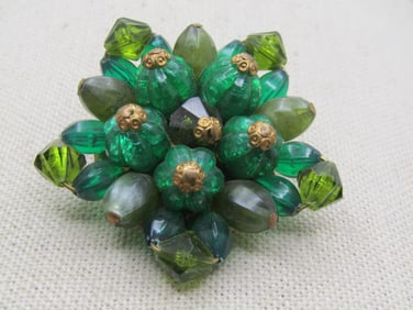 Vintage Germany Green Rhinestone Blossom Brooch, Acrylic, 1950's