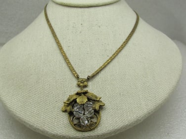 Vintage 1930's Leaf Cluster & Floral Necklace, Faceted Beads, 16", Style of Miriam Haskell