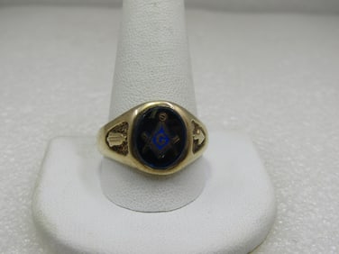 Vintage 10kt Masonic Ring, Blue Spinel, Sz. 12.5