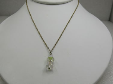 Vintage Aurora Borealis Crystal Drop Necklace, 15", Gold Tone