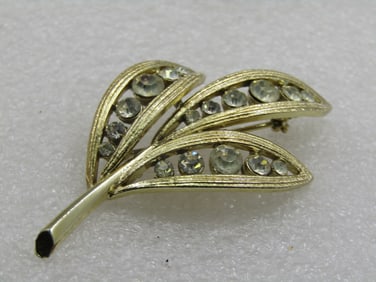 Vintage Graduated Rhinestone Leaf Stem Brooch, 1960's, 2.5"