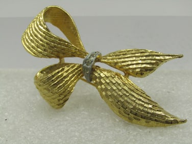 Vintage Gerry's Textured Looped Bow Brooch, With Rhinetones, 1960's