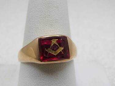 Vintage 10kt Diamond Masonic 32nd Degree Ring, Sz. 9 . Scottish Right, Otsby Barton