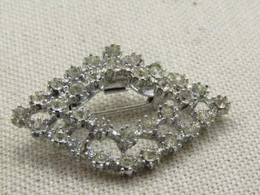 Vintage Tiered Rhinestone Brooch, Diamond Shaped, 1950's-1960's
