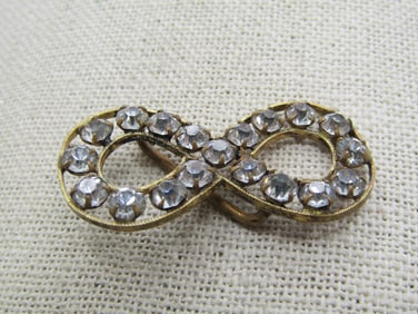 Antique Clear Rhinestone Figure Eight Sash Buckle/Slide, 1920's