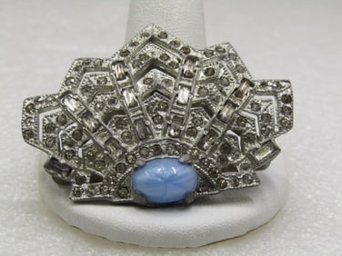Antique Czech Glass & Rhinestone Dress Clip, 1920's-1930's, 2.25"