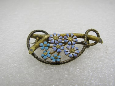 Antique Enameled Forget-me-Not Brooch, Early 1900's, C-Clasp