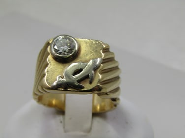 Vintage 14kt Diamond Shriner's Ring, Two-tone, Sz. 9, Mid-Century