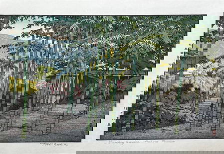 Toshi Yoshida (1911 - 1995): Bamboo Garde, Hakone Museum: Artist/Title: Toshi Yoshida (1911 - 1995): Bamboo Garde, Hakone MuseumMedium: Woodblock Print EditionLater Printing Size/Format: The print image measures 8 7/8 X 14 5/8 inches plus margins Condition: