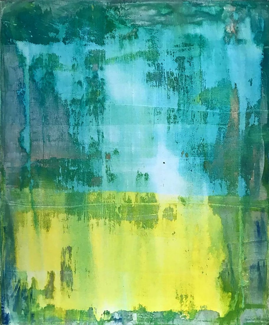 Acrylic painting Sunny mood Olga Melezhik: №Mel 83 In "Sunny Mood," Olga Melezhik uses gentle layers of blues, greens, and yellows to evoke a sense of warmth and calm. The colors blend and overlap, creating a serene, luminous effect that