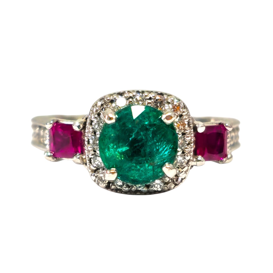3.25ct Emerald, Ruby & Diamond Cocktail Ring in 14k Gold (1 of 5)