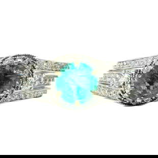 Art Deco, Emerald & Diamond Ring in 14k White Gold.: Metal: 14k white gold. Center stone: 100% natural earth mined emerald. 1.25ct. Round shape set in prongs. Side diamonds: 1.10cts total. VS-SI clarity and G color. Round brilliant cut diamonds. Total w