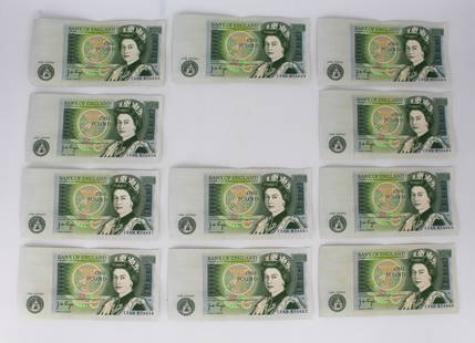 £1 Bank Notes - C Series Consecutive Run (11 Notes): &#163;1 Bank Notes - C Series Consecutive Run (11 Notes) This listing offers a set of 11 consecutive &#163;1 banknotes from the Bank of England's C Series. The notes feature the portraits of Queen Eli