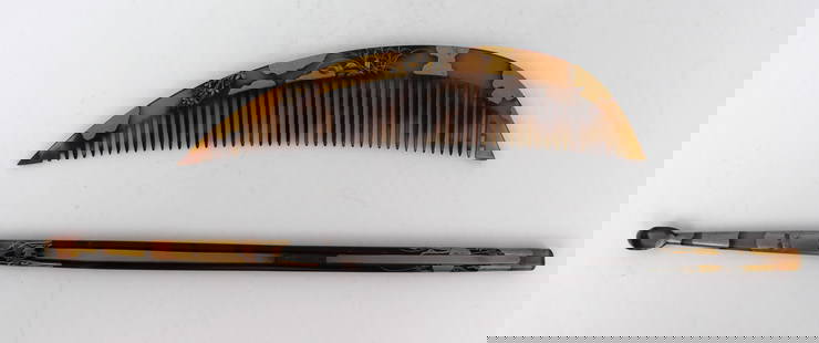 Japanese Makie Kushi and Kanzashi Set, c.1850–1880: Japanese Makie Kushi and Kanzashi Set, c.1850&#8211;1880 A fine 19th-century Japanese kushi (comb) and kanzashi (hairpin) set, dating to the late Edo to early Meiji period, circa 1850&#8211;1880. The