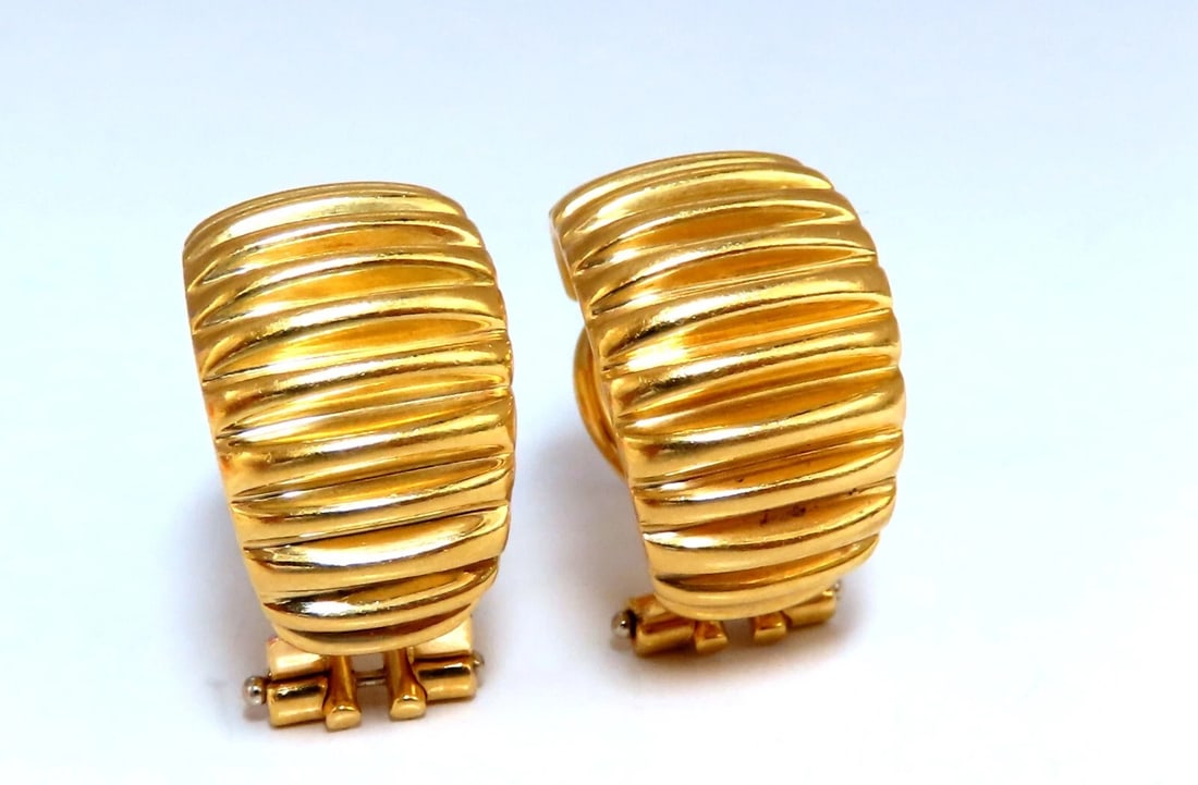 Embossed Vertical Row Semi Hoop Earrings 18kt Gold LJ+ (1 of 7)